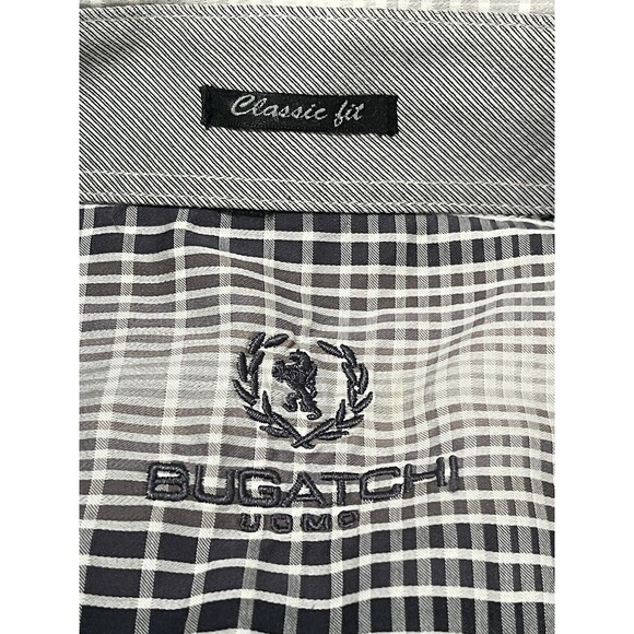 Bugatchi Shirt Men XL Gray Black Classic Fit Long Sleeve Check Squares Geometric - Picture 2 of 12